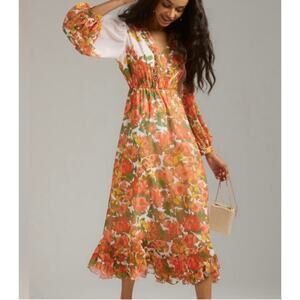 Anthropologie Vineet Bahl Long Sleeve Dress Floral Size Large NEW